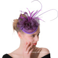 Small Violet Feather Sinamay Cloth Flower Fascinators For Bride Wedding With Hair Clip